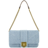 True Religion Women's Shoulder Bag Purse, Denim Mini Handbag with Chain Strap, Light Blue